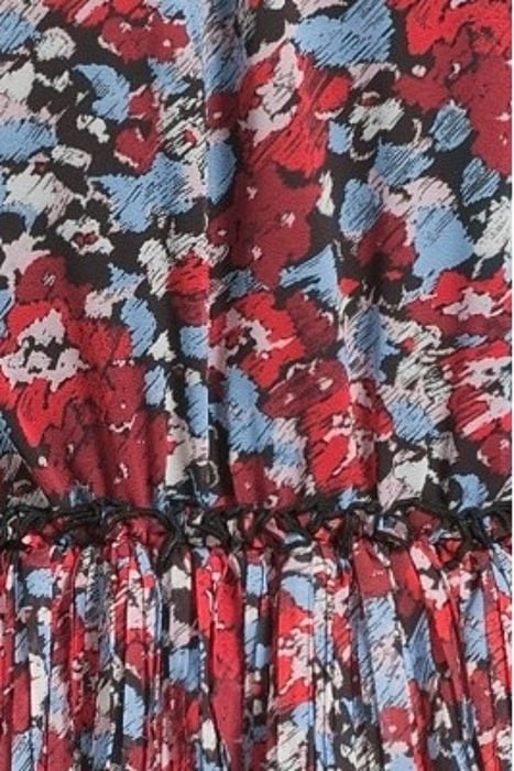 PLEATED GEORGETTE V-NECK FLOUNCE MINI DRESS HIGH RISK RED 5