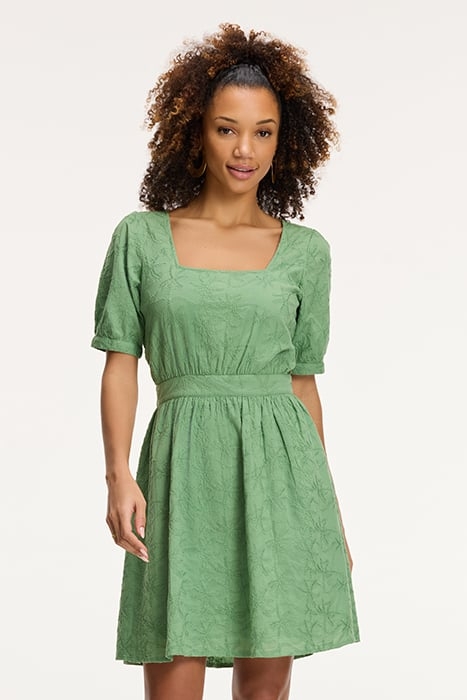 LADIES JENN DRESS 3D PALM EMBRO GREEN GREEK PALM 1