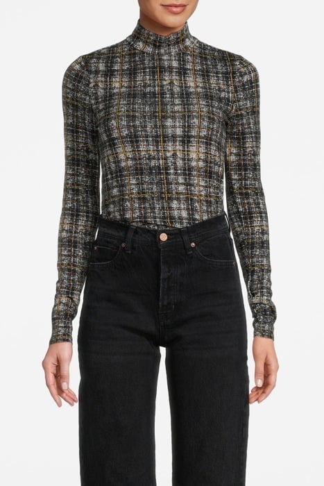 LS MOCK NECK TEE TWEED PLAID 1