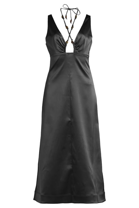DOUBLE SATIN HALTER-NECK DRESS BLACK 3