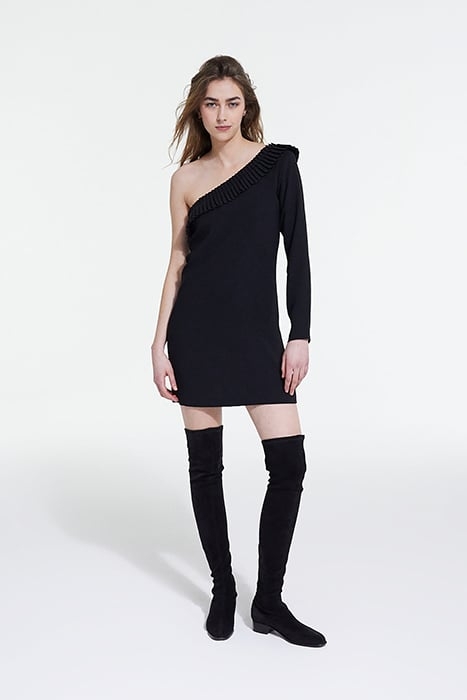 ROBE COURTE ONE SHOULDER FRONCES BLACK 1