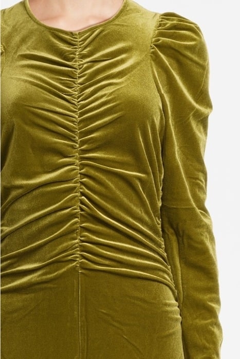 VELVET JERSEY GATHERED LONG DRESS AVOCADO 4