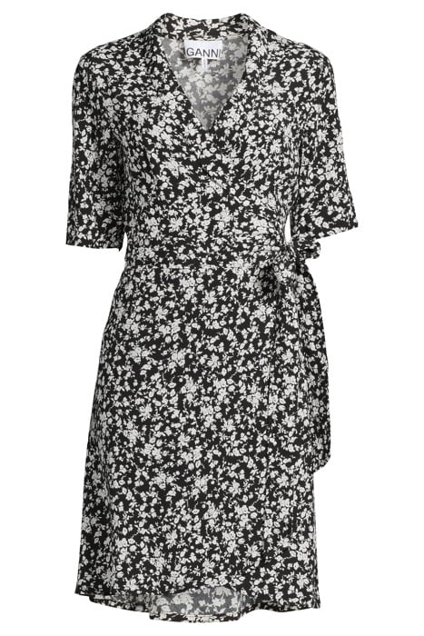 PRINTED CREPE WRAP DRESS BLACK 3