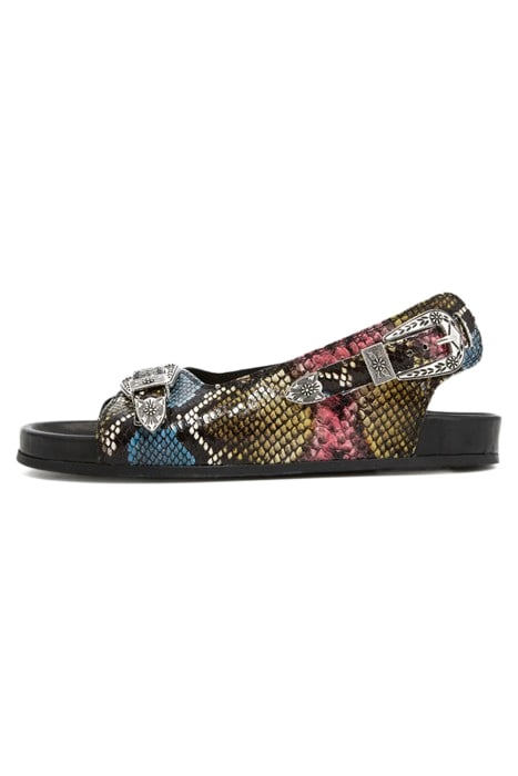 SANDALES EN CUIR IMPRIME PYTHON BLACK/ PINK/ YELLOW 1