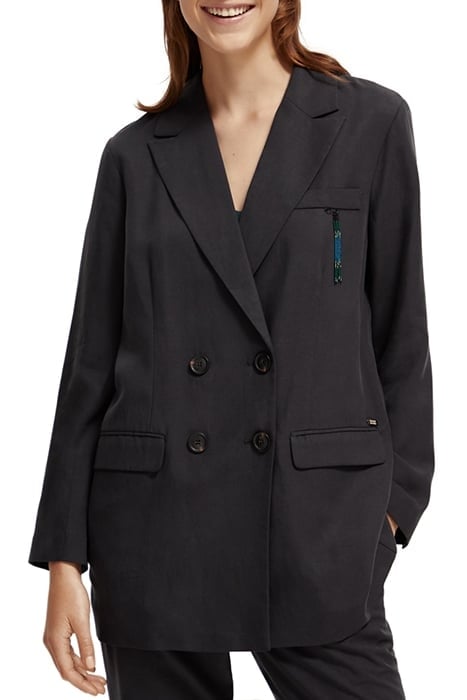 DRAPEY DOUBLE BREASTED BLAZER CHARCOAL 1