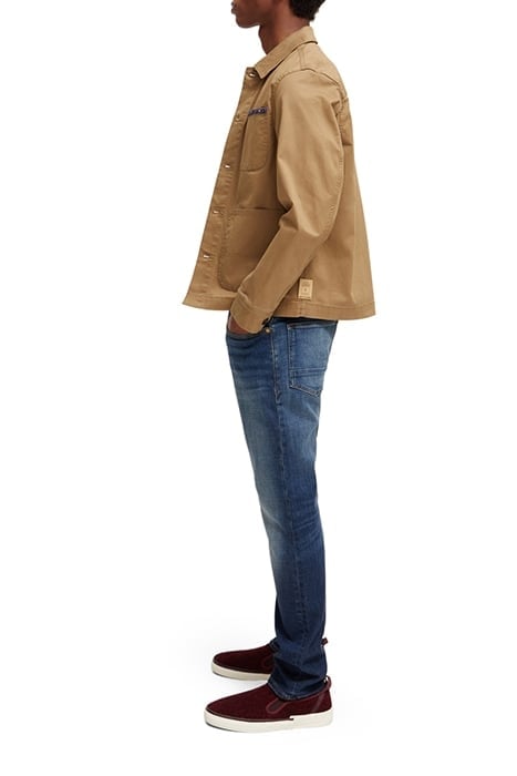 BEAD-TRIMMED TWILL WORKER JACKET TAUPE 6