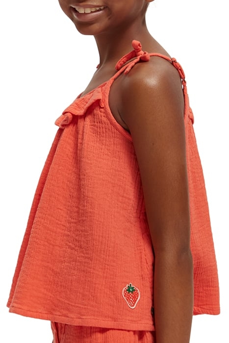 GIRLS CRINKLE COTTON TOP STRAWBERRY 6