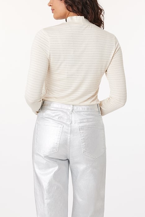 LUREX STRIPE MOCK NECK IVORY 2