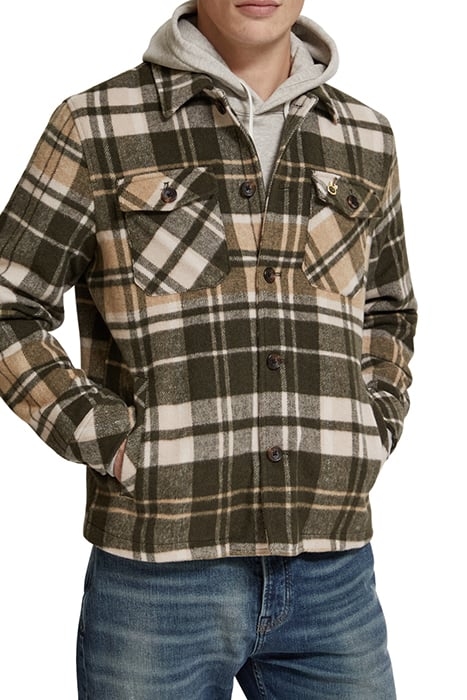 BRUSHED WOOL-BLEND CHECKED OVERSHIRT GREEN CHECK 1