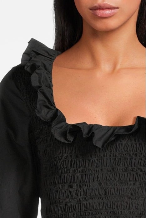 COTTON POPLIN OPEN-NECK SMOCK BLOUSE BLACK 4