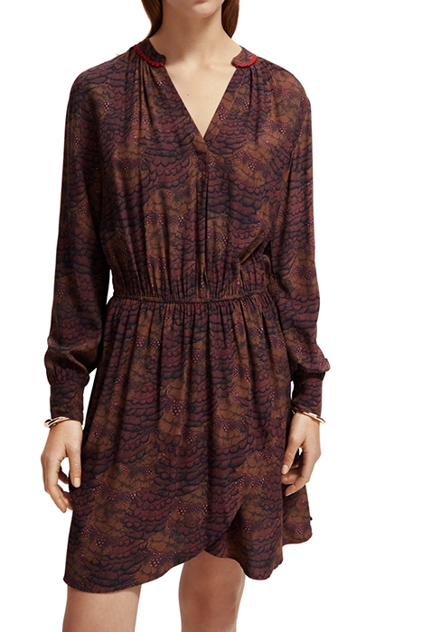 ELASTICATED WAIST MINI DRESS FEATHER BORDEAUX 1