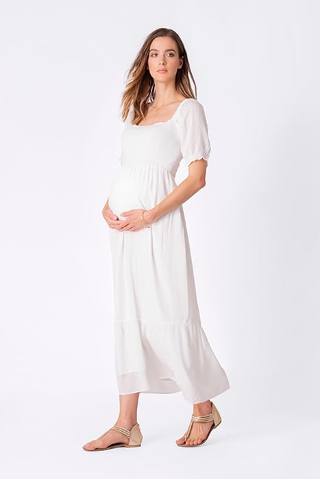 SHIRRED MATERNITY DRESS WHITE 3