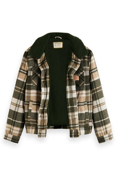TEDDY-TRIMMED CHECKED TRUCKER JACKET FIELD GREEN CHECK 6