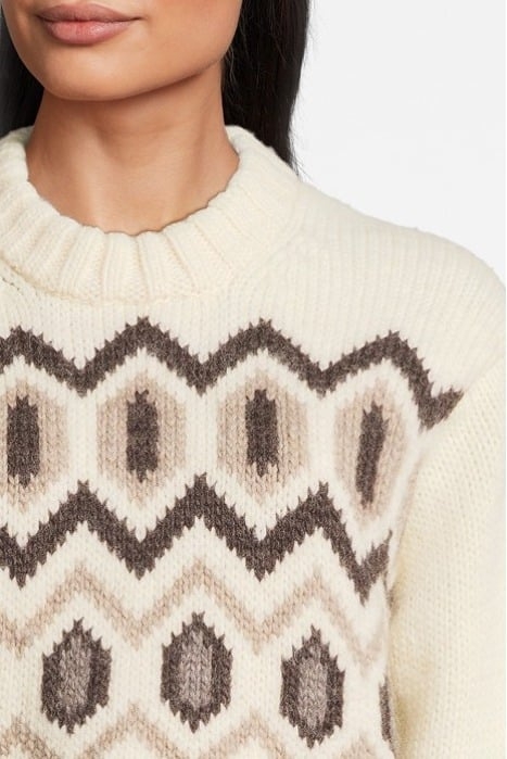 CHUNKY GRAPHIC WOOL CROPPED O-NECK EGRET 4