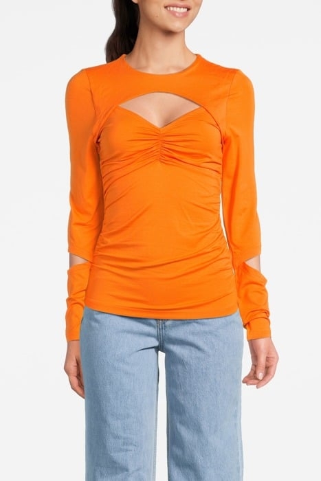 LIGHT STRETCH JERSEY CUTOUT BLOUSE VIBRANT ORANGE 1