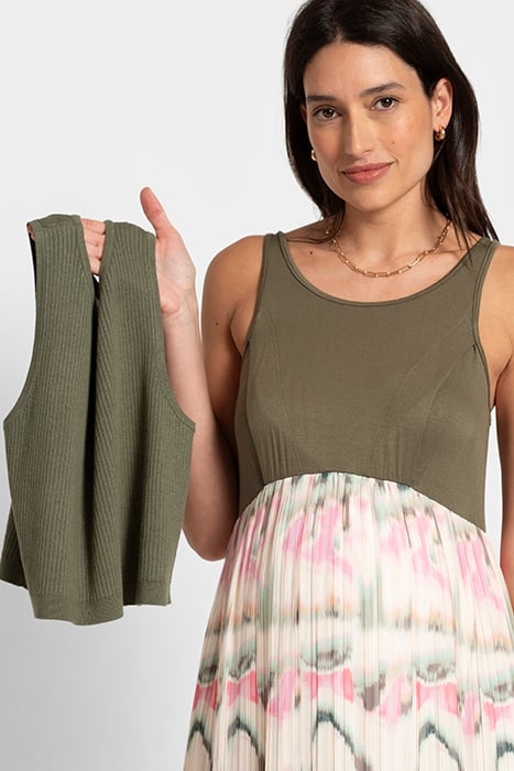 MATERNITY KNIT TOPPER WITH CHIFFON SKIRT KHAKI 5