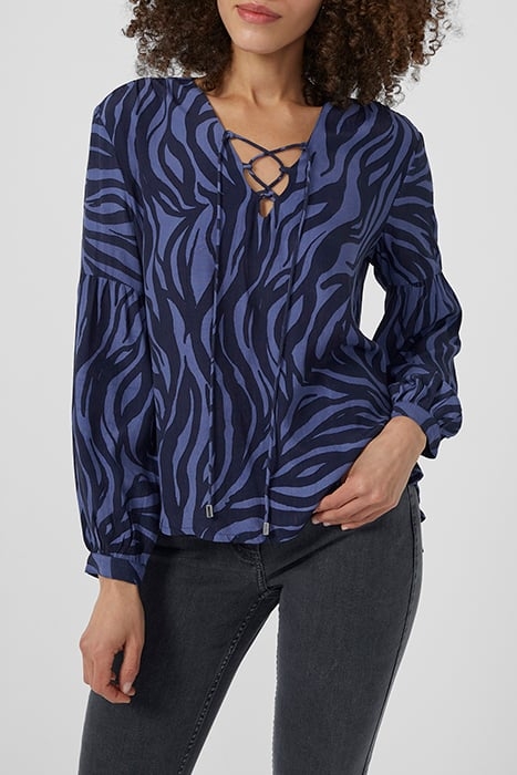 ZEBRA LS V NK BLOUSE BLUE 1