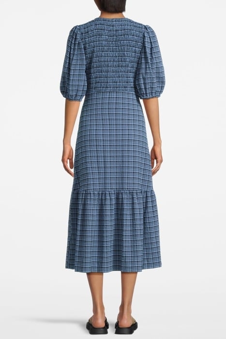 STRETCH SEERSUCKER SMOCK DRESS MINI CHECK GRANADA SKY 2