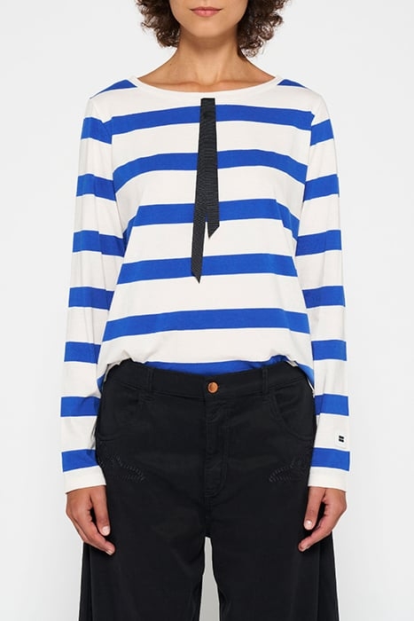 LONGSLEEVE TEE BOW STRIPE ECRU/ELECTRIC BLUE 1