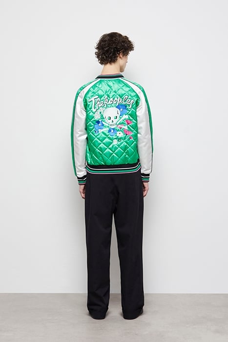 BOMBER BRODERIE FLOWER SKULL GREEN-WHITE 3