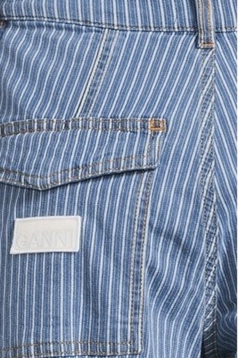 LIGHT STRIPE DENIM CARGO PANTS MID BLUE STONE 5