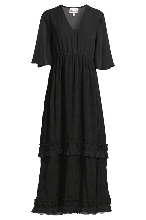 PLEATED GEORGETTE V-NECK MAXI DRESS BLACK 3