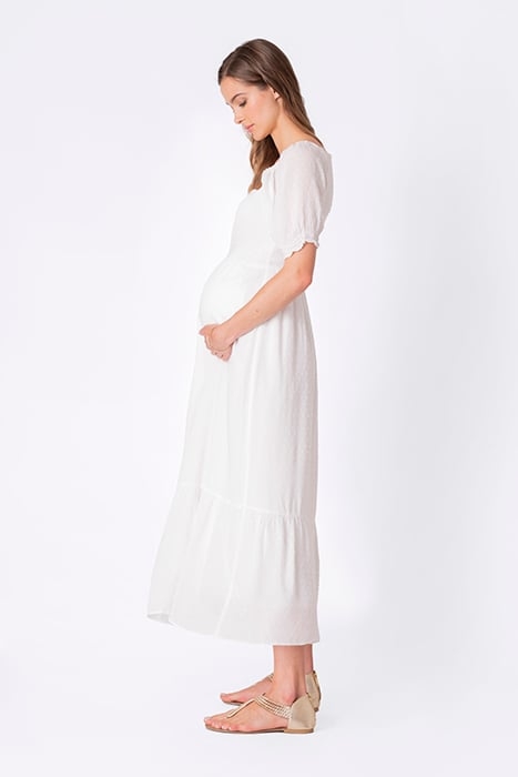 SHIRRED MATERNITY DRESS WHITE 4