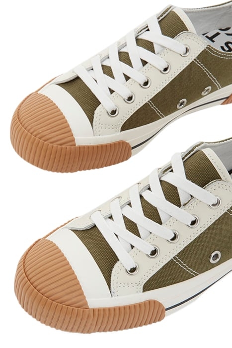 SNEAKERS BASSES EN TOILE AVEC EMPIECEMENTS EN CUIR KAKI 5