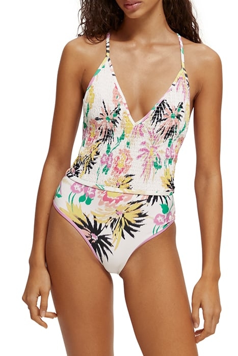 SMOCKED DETAILED SWIMSUIT ASTER WHITE 1