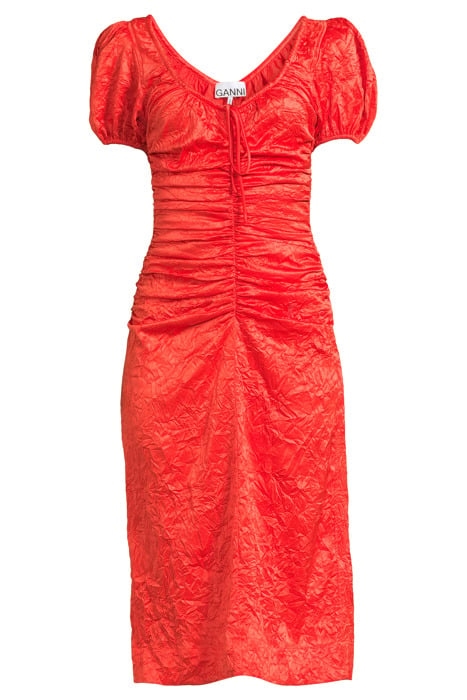CRINKLED SATIN GATHERED U-NECK MIDI DRESS GRENADINE 3