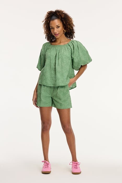 LADIES ELZA BLOUSE 3D PALM EMBRO GREEN GREEK PALM 3