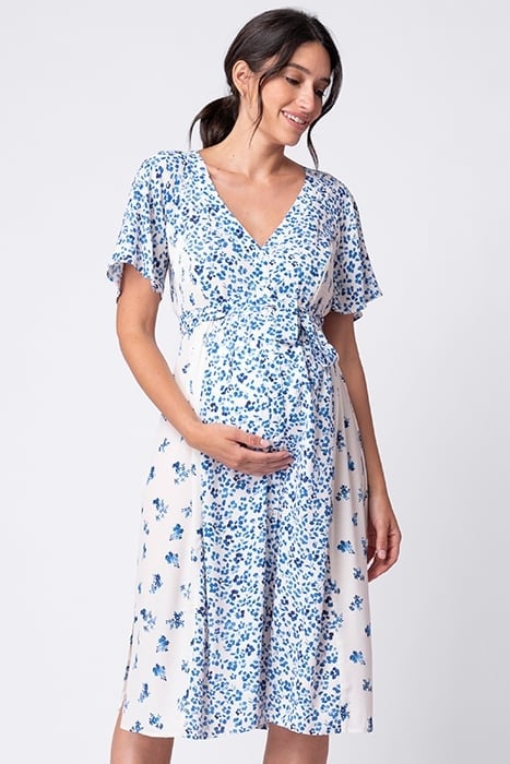 FRILL SLEEVE MATERNITY DRESS BLUE 1