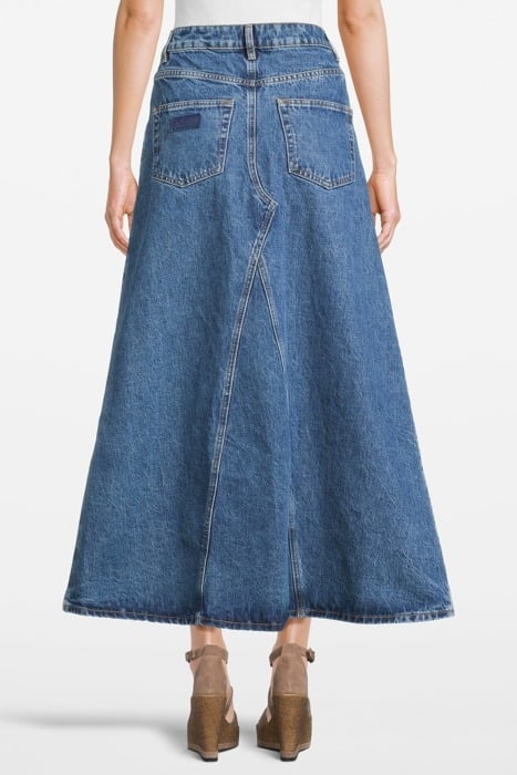 OVERDYED CUTLINE DENIM DOUBLE FLY MAXI SKIRT MID BLUE STONE 2