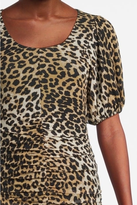 PRINTED MESH PUFF SLEEVE MINI DRESS LEOPARD SEEDPEARL 4