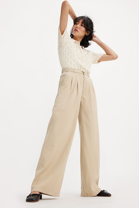 PLEATED WIDE-LEG & FLARED JEANS PANT BEIGE 6