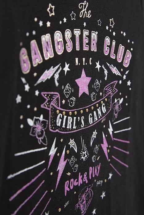 GIRLS’ BLACK ORGANIC COTTON T-SHIRT WITH ROCK IMAGES BLACK 6