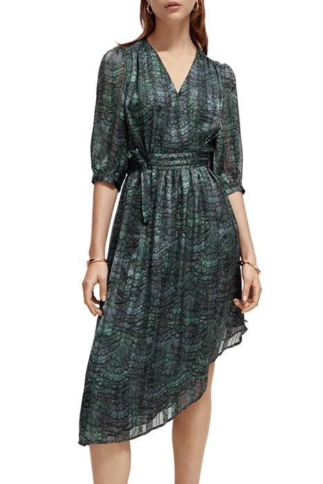 ASYMMETRIC WRAP DRESS FEATHER BOTTLE GREEN 1
