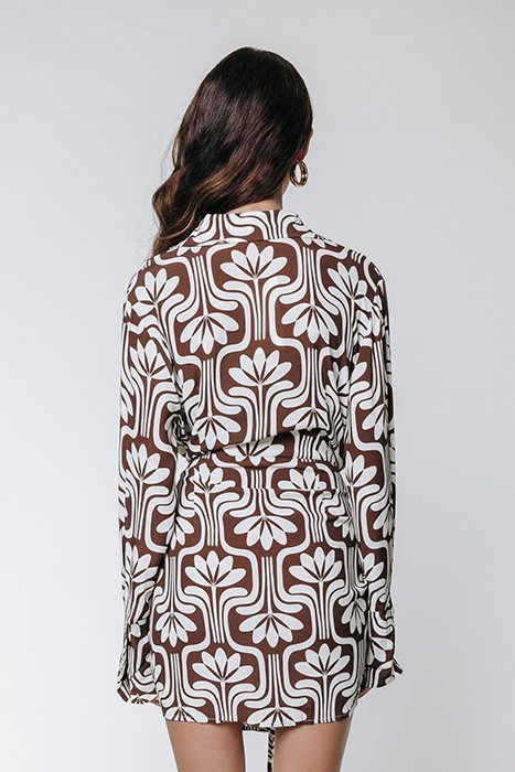 METTE RETRO FLOWER KNOTTED SHIRT DRESS BROWN 2