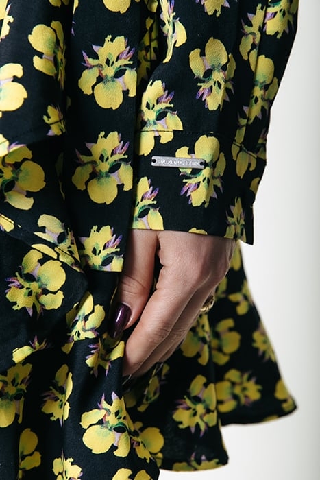 TELSI SMALL FLOWER LONG SLEEVE WRAP DRESS LS BRIGHT YELLOW 4