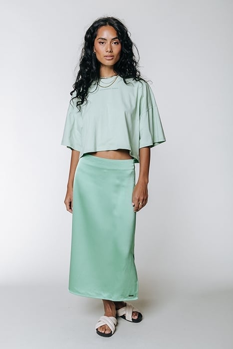 HINTE UNI SATIN SLIT MIDI SKIRT MINT 1