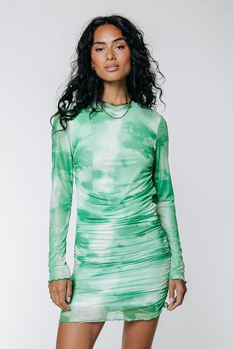 JUDA TIE DYE GATHERED MESH DRESS MINT 1