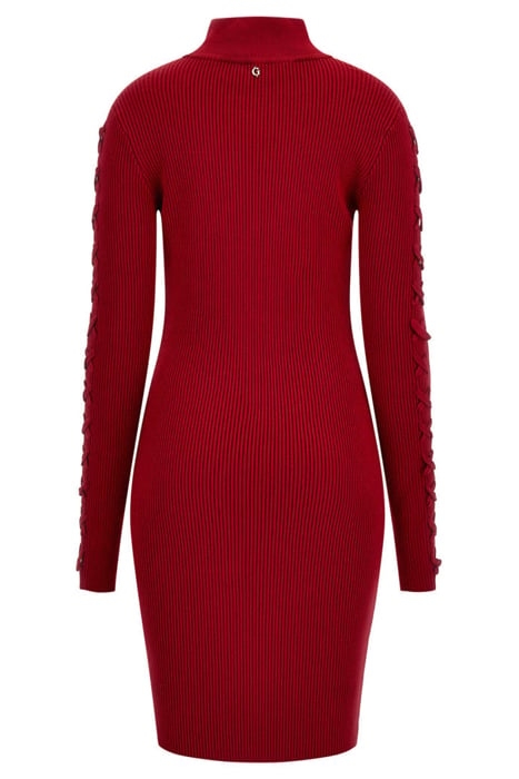 LS MOCK NK LACE UP D CHILI RED 5