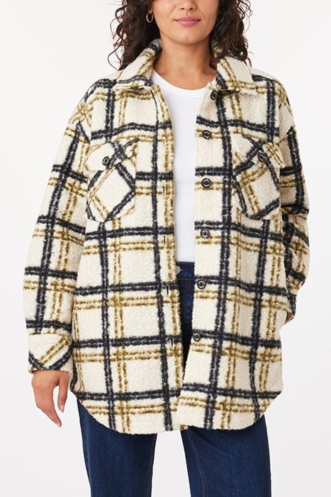 KNIT BOUCLE SHACKET FIR GREEN/BLACK PLAID 5