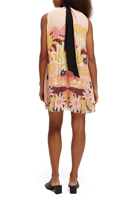 BOW PLEATED RECYCLED POLYESTER MINI DRESS BLUSH PEACH 4