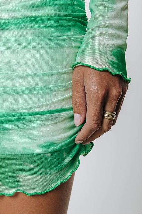 JUDA TIE DYE GATHERED MESH DRESS MINT 6