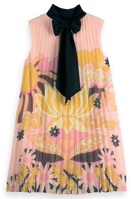 BOW PLEATED RECYCLED POLYESTER MINI DRESS BLUSH PEACH 6