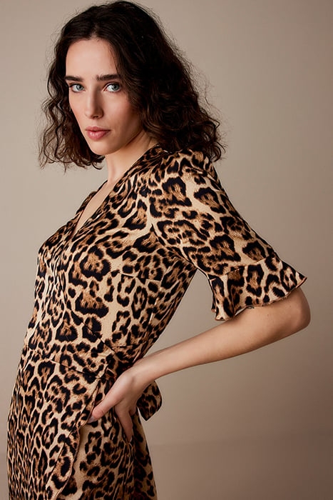 WRAP DRESS PRINTED POLYESTER BROWNS 5