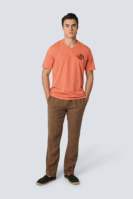 T-SHIRT V-NECK MELANGE GARMENT DYED PLACED PRINT MELON 3