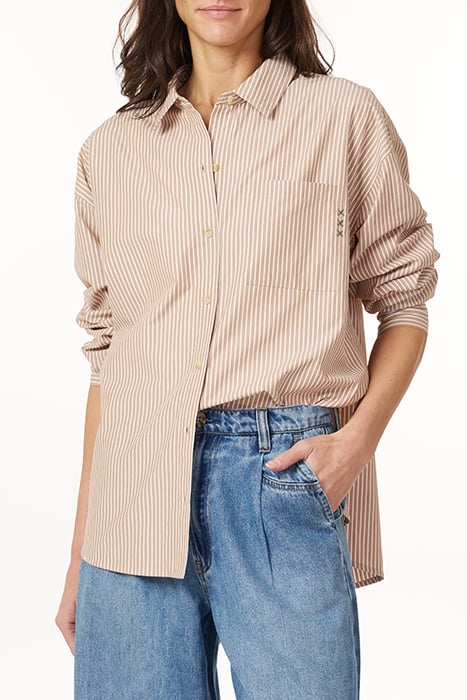 BOYFRIEND SHIRT W/ BUTTON DTL BROWN / WHITE 4