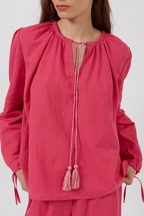 SPRING LINEN MIX POP OVR BLOUS RED 1